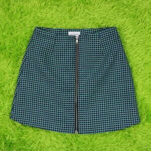 Love + Harmony Blue and Green Knit Zip Up Mini Skirt, S